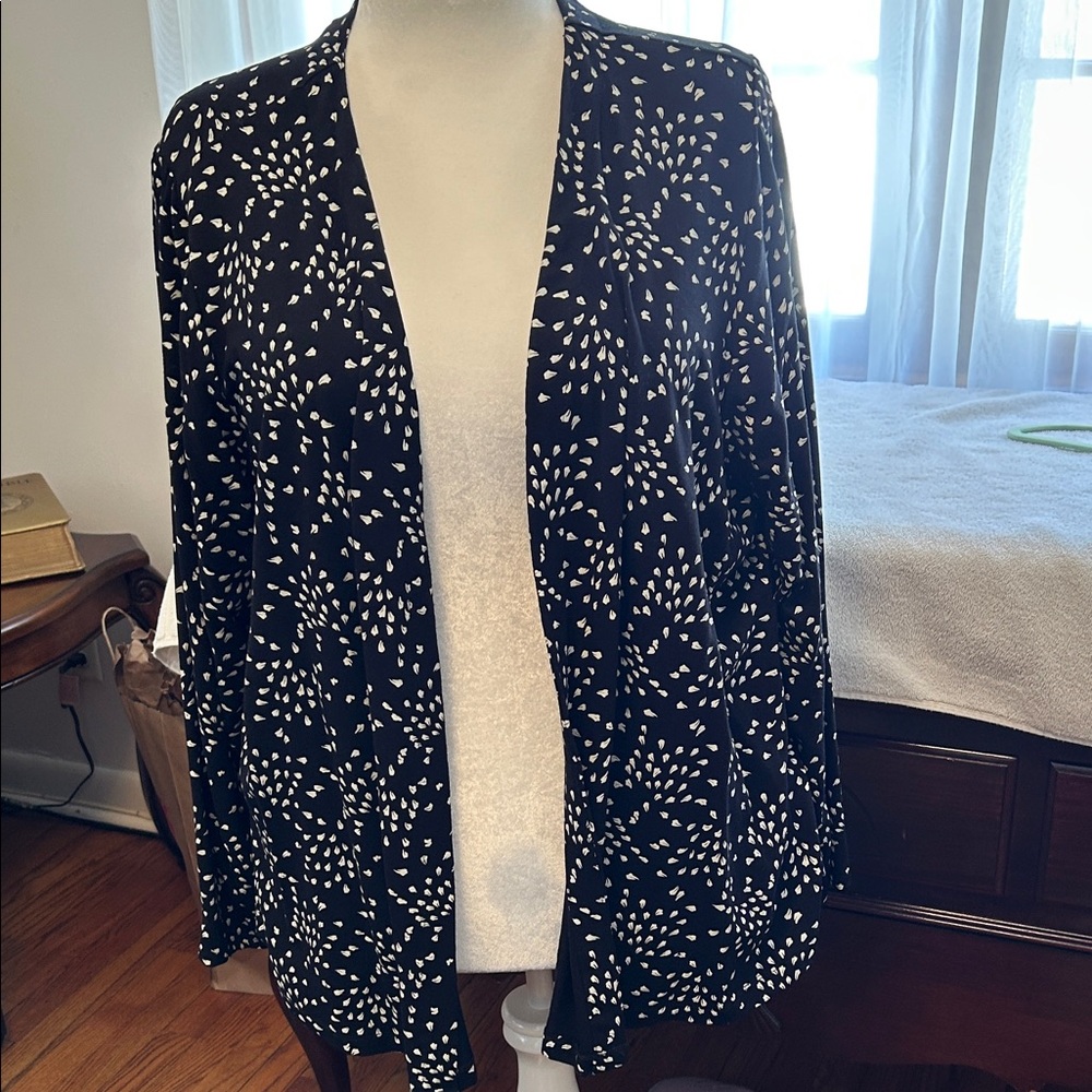 Grace Black and White Leaf Pattern Open Cardigan - image 1